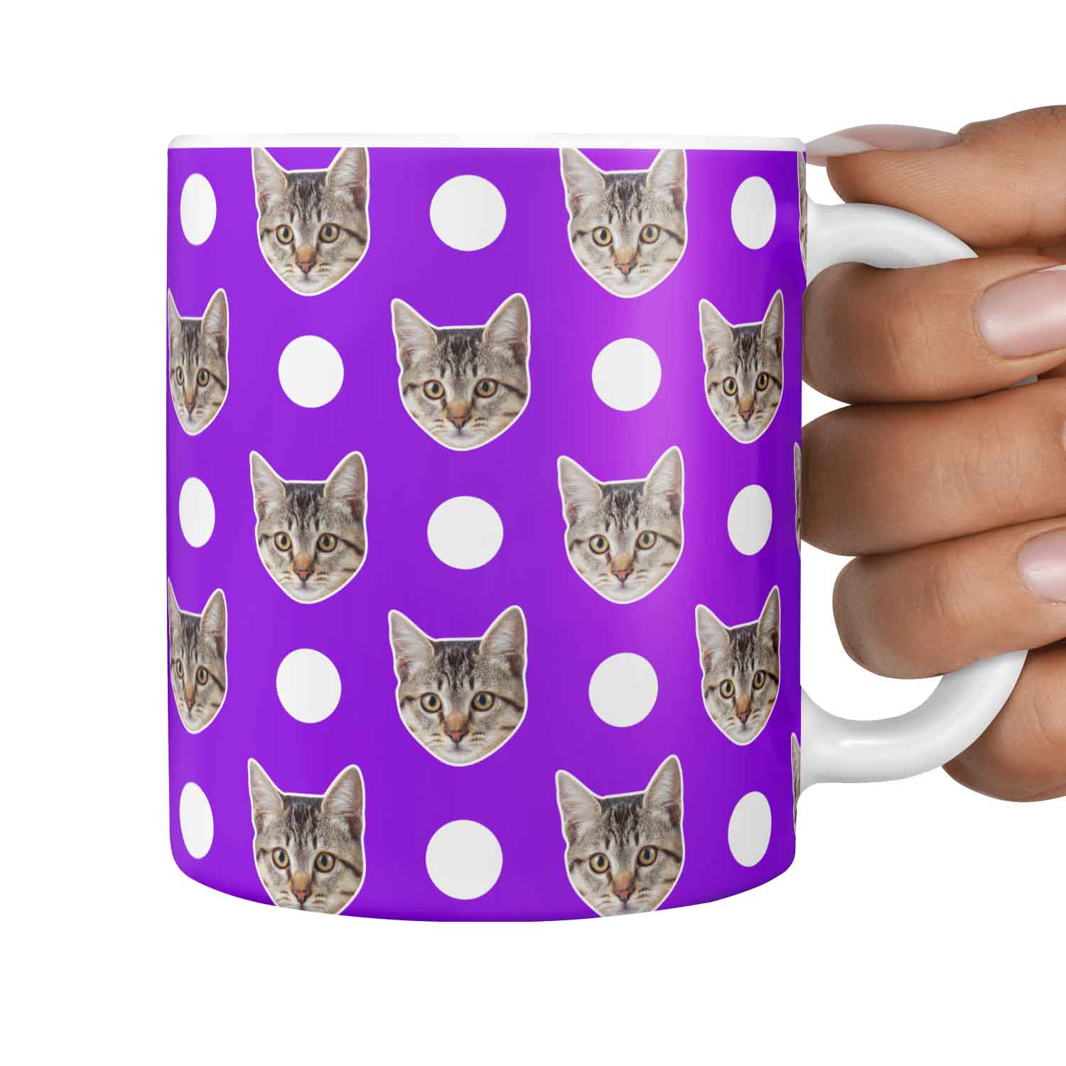 Polka Dot Pattern Personalised Cat Mug