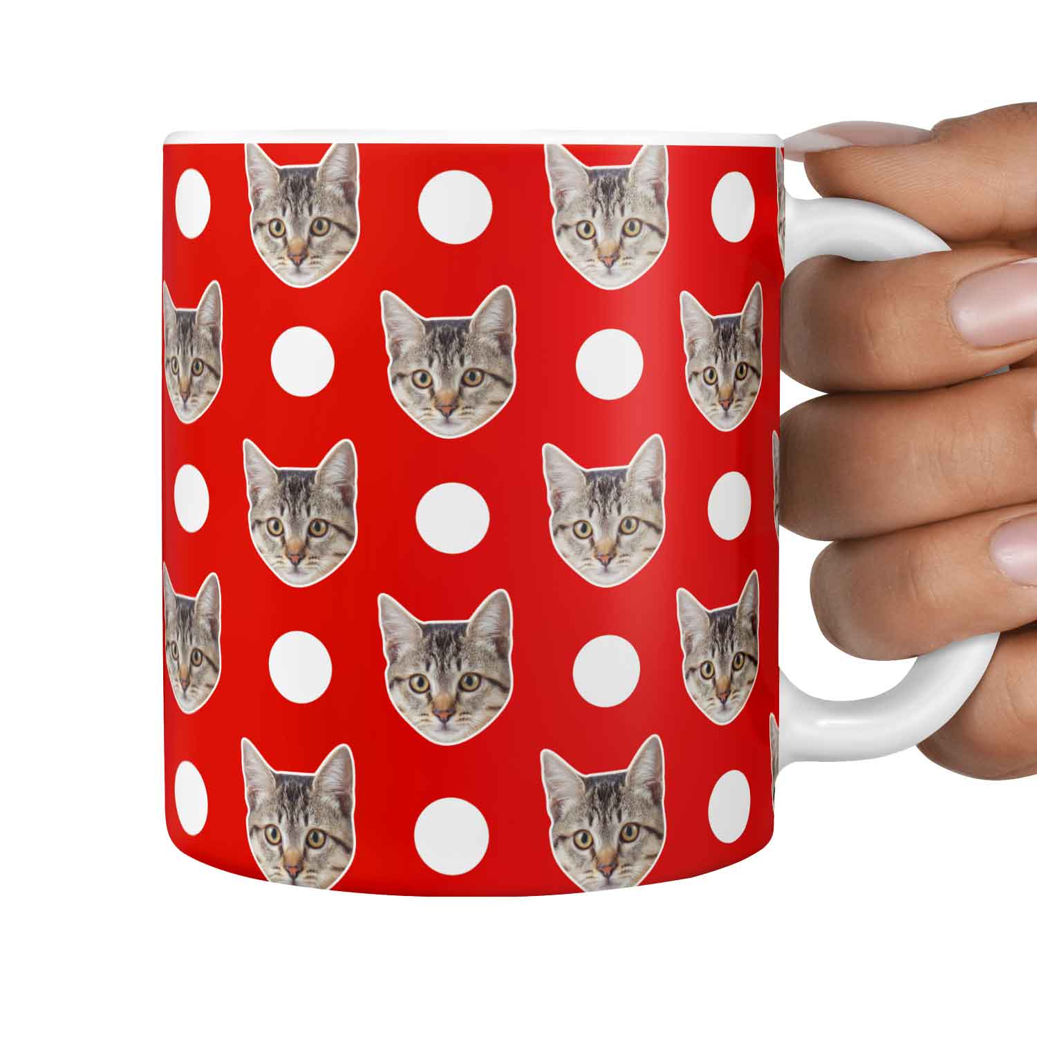 Polka Dot Pattern Personalised Cat Mug