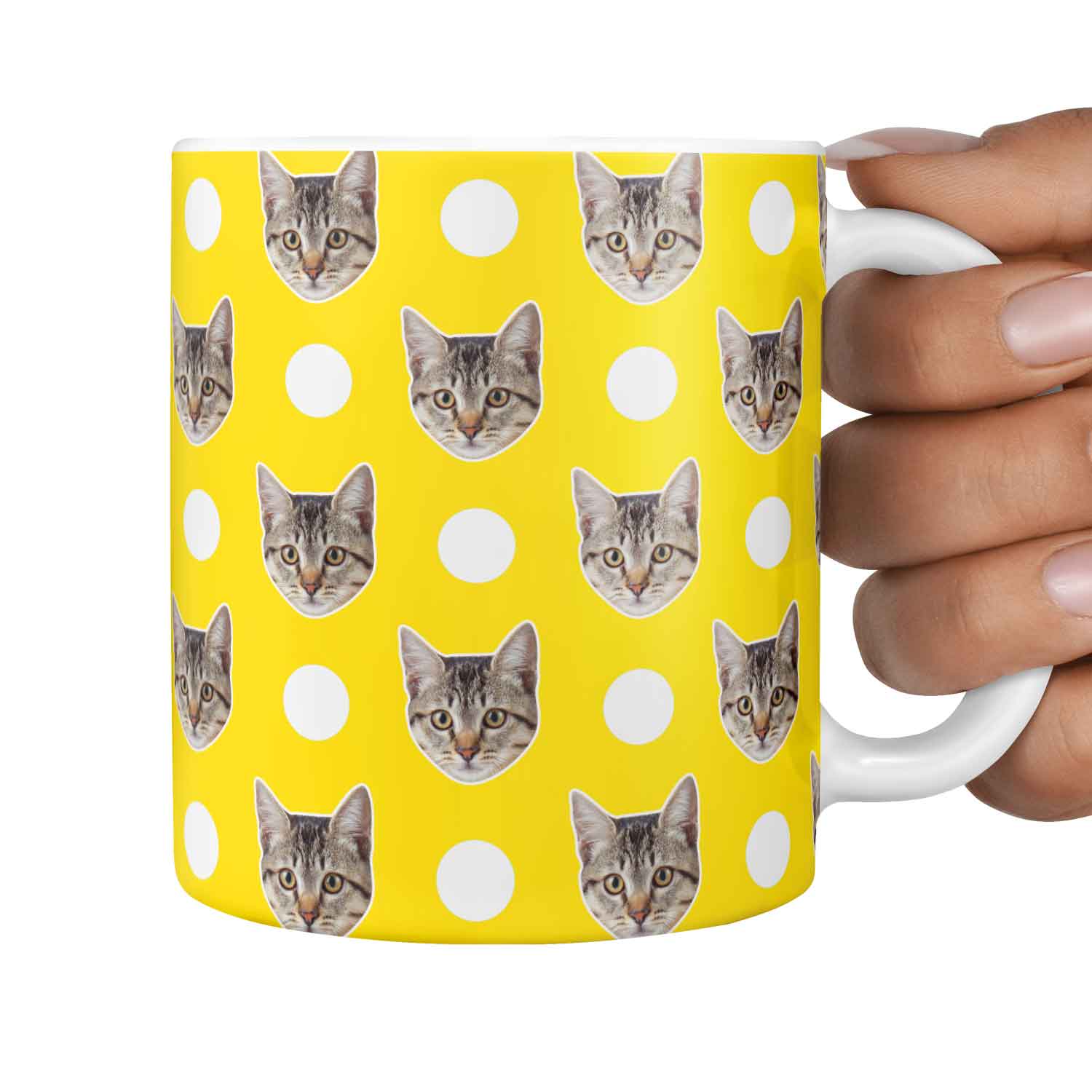 Polka Dot Pattern Personalised Cat Mug