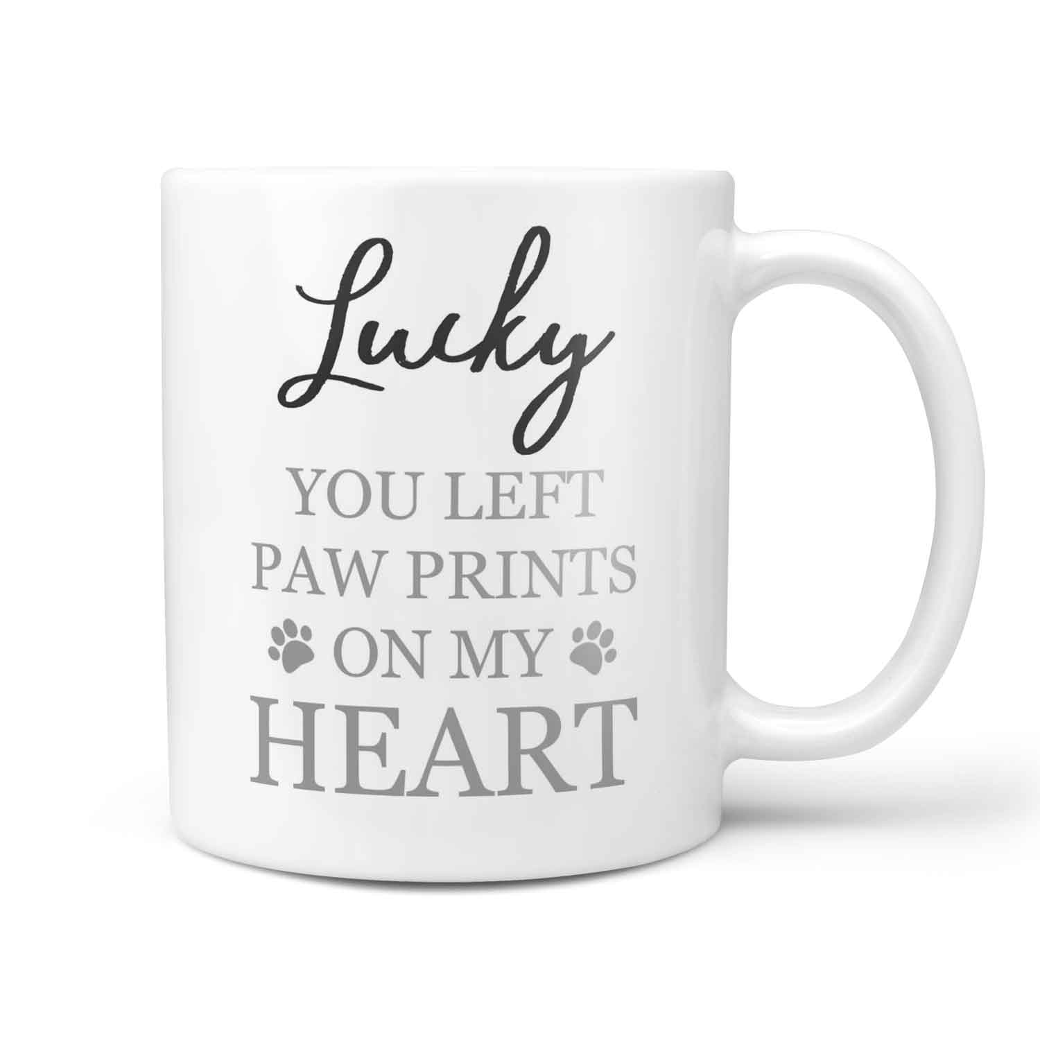 (Cat Name) You Left Paw Prints On My Heart Personalised Memorial Mug