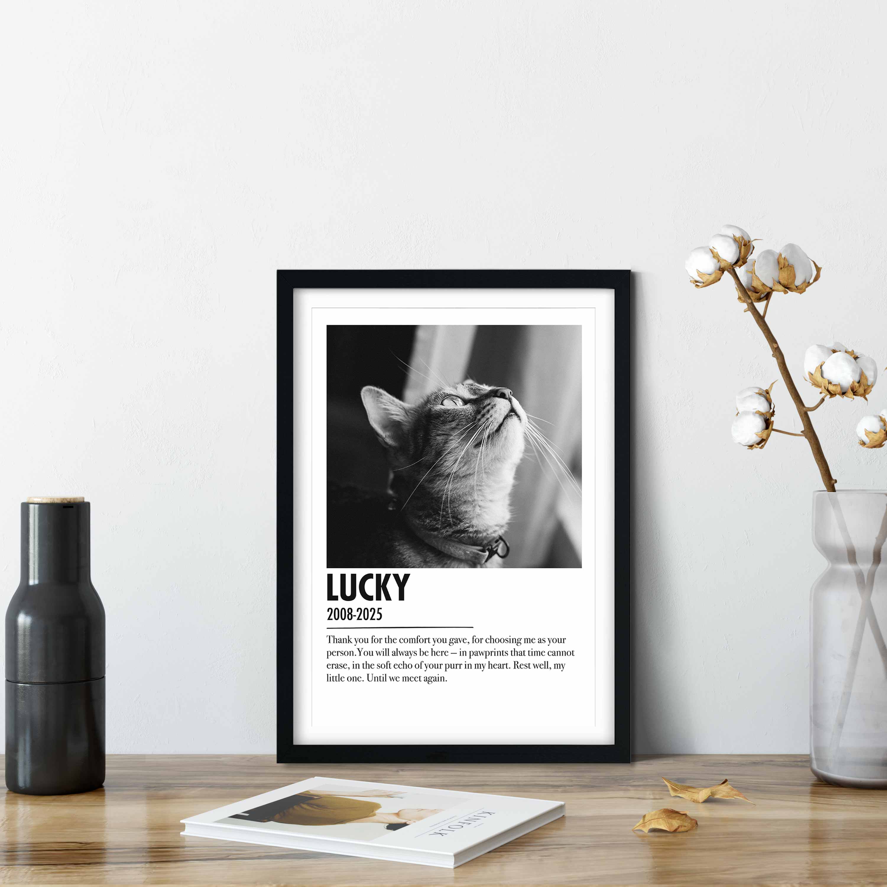 (Name) & (Date) With Custom Message Cat Memorial Print