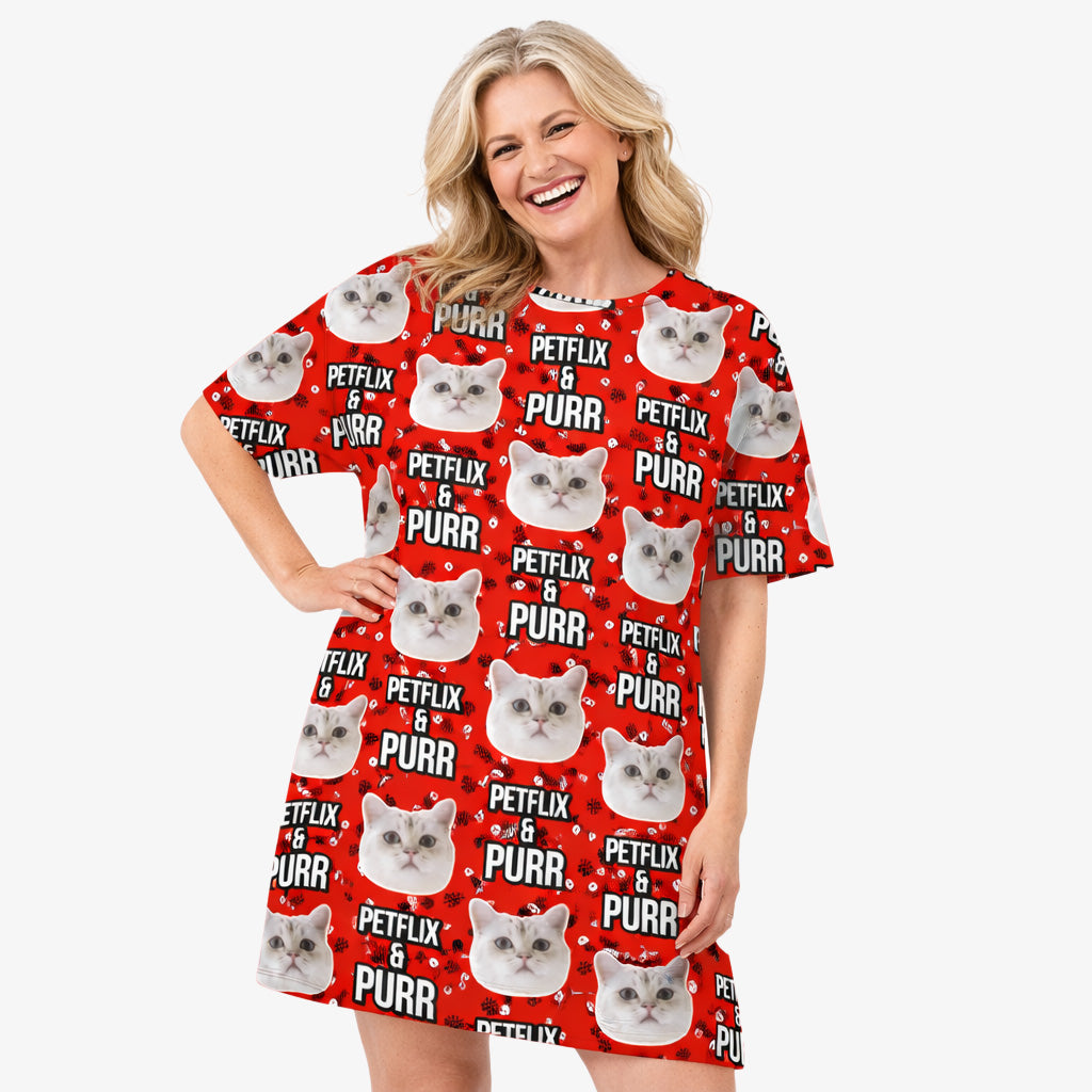 Petflix and Purr Cat Faces Custom Sleep Tee