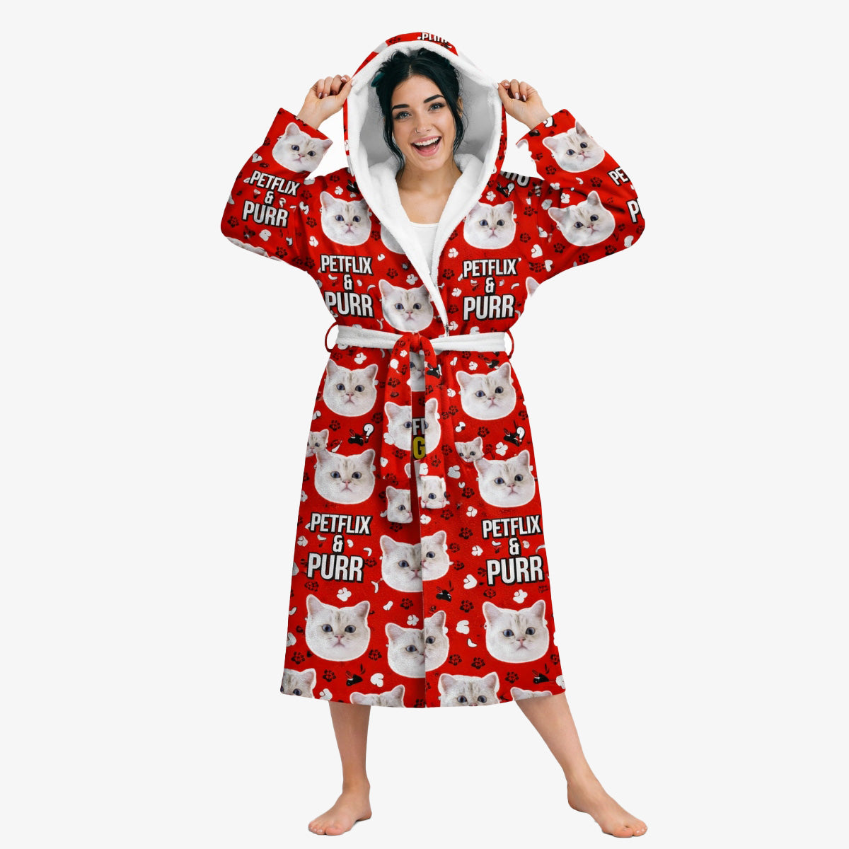 Petflix and Purr Cat Faces Personalised Dressing Gown