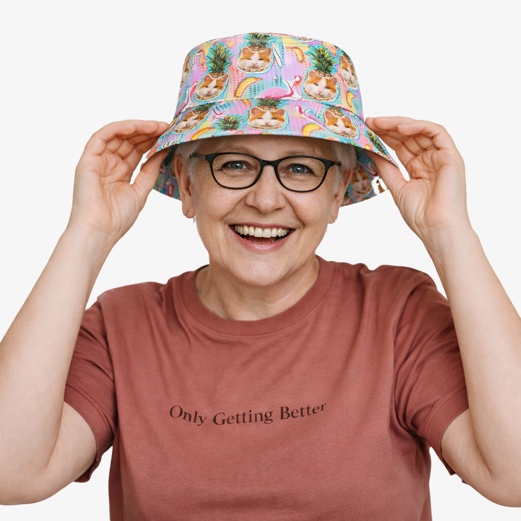 Pineapple Flamingo Cat Faces Custom Bucket Hat