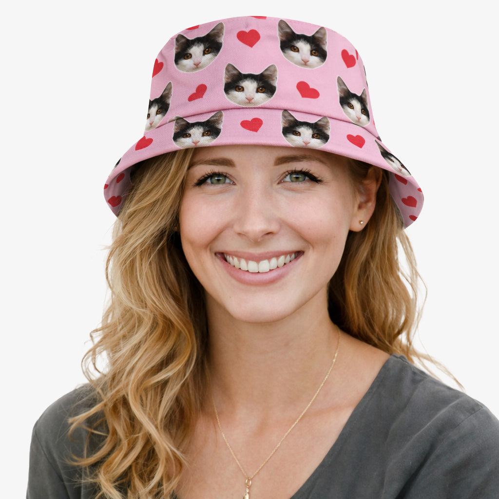 Red Hearts Cat Faces Custom Bucket Hat