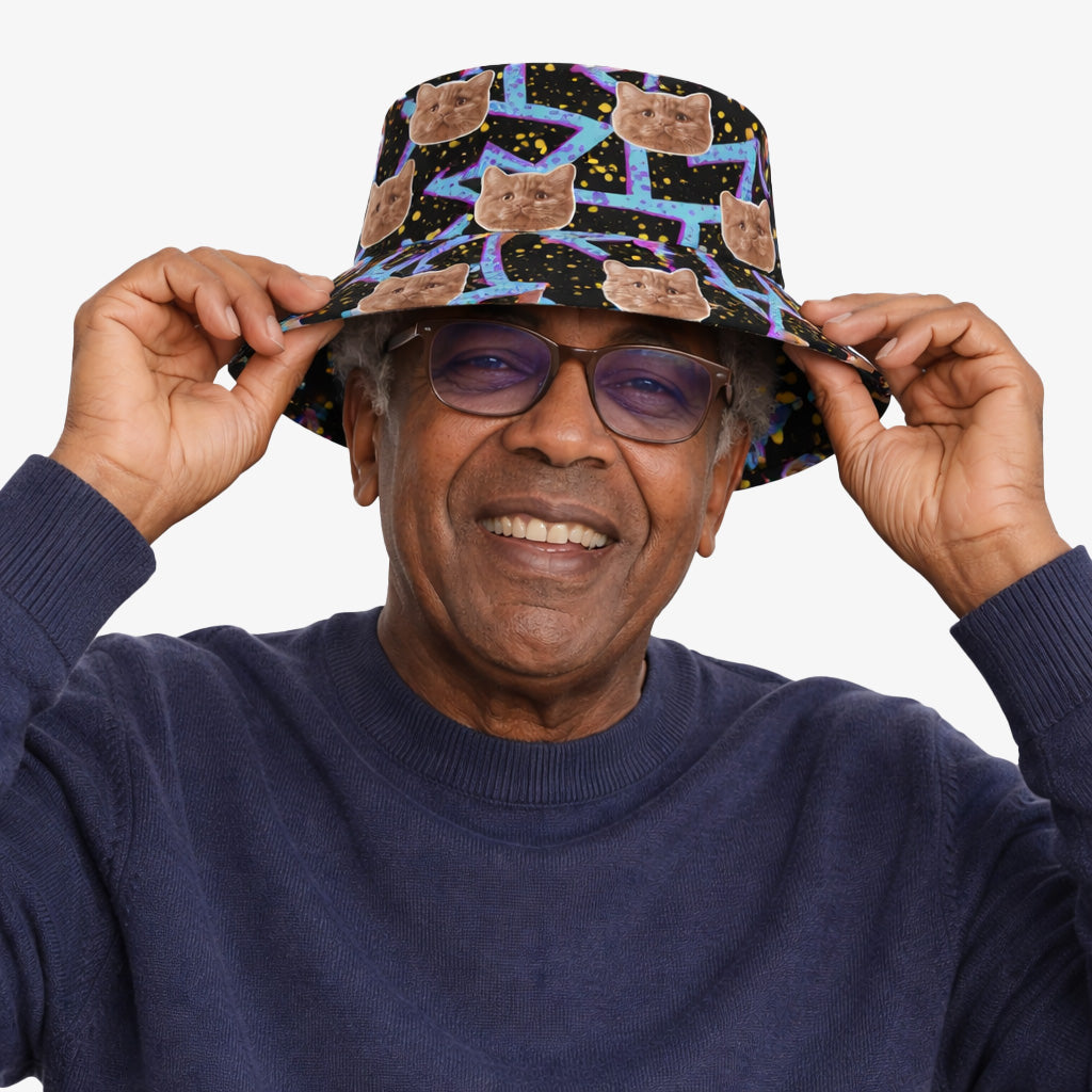 Retro Print Cat Faces Custom Bucket Hat