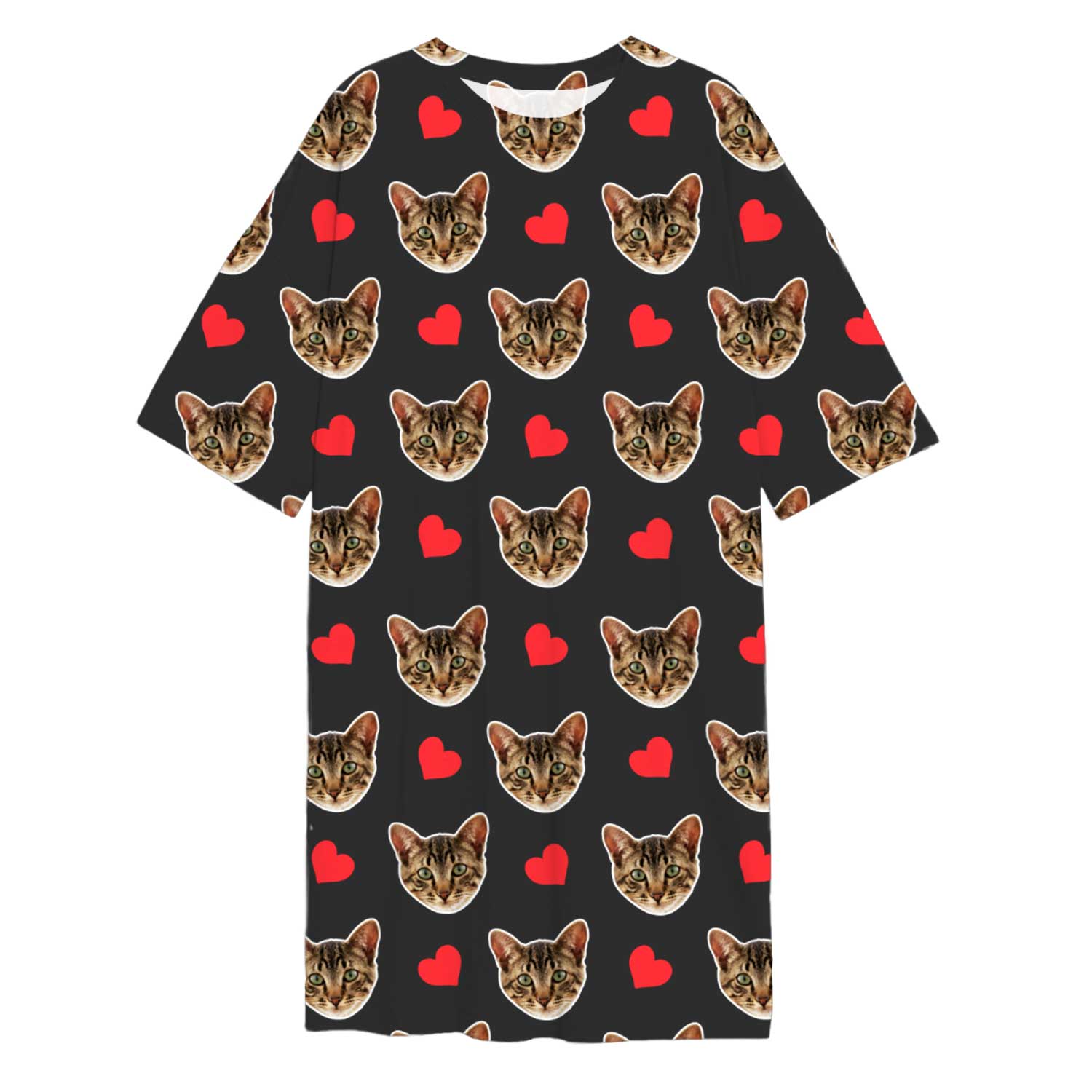 Red Hearts Cat Faces Custom Sleep Tee
