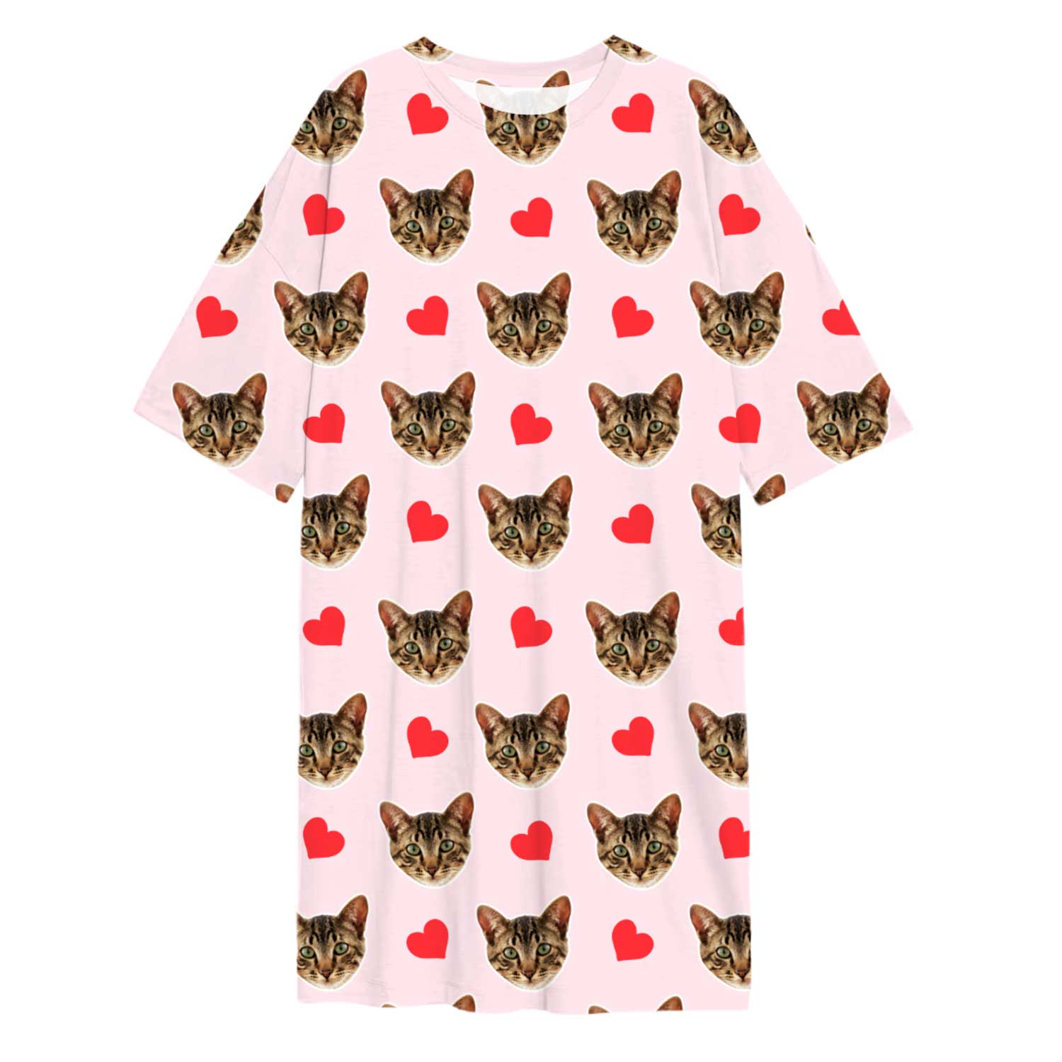 Red Hearts Cat Faces Custom Sleep Tee