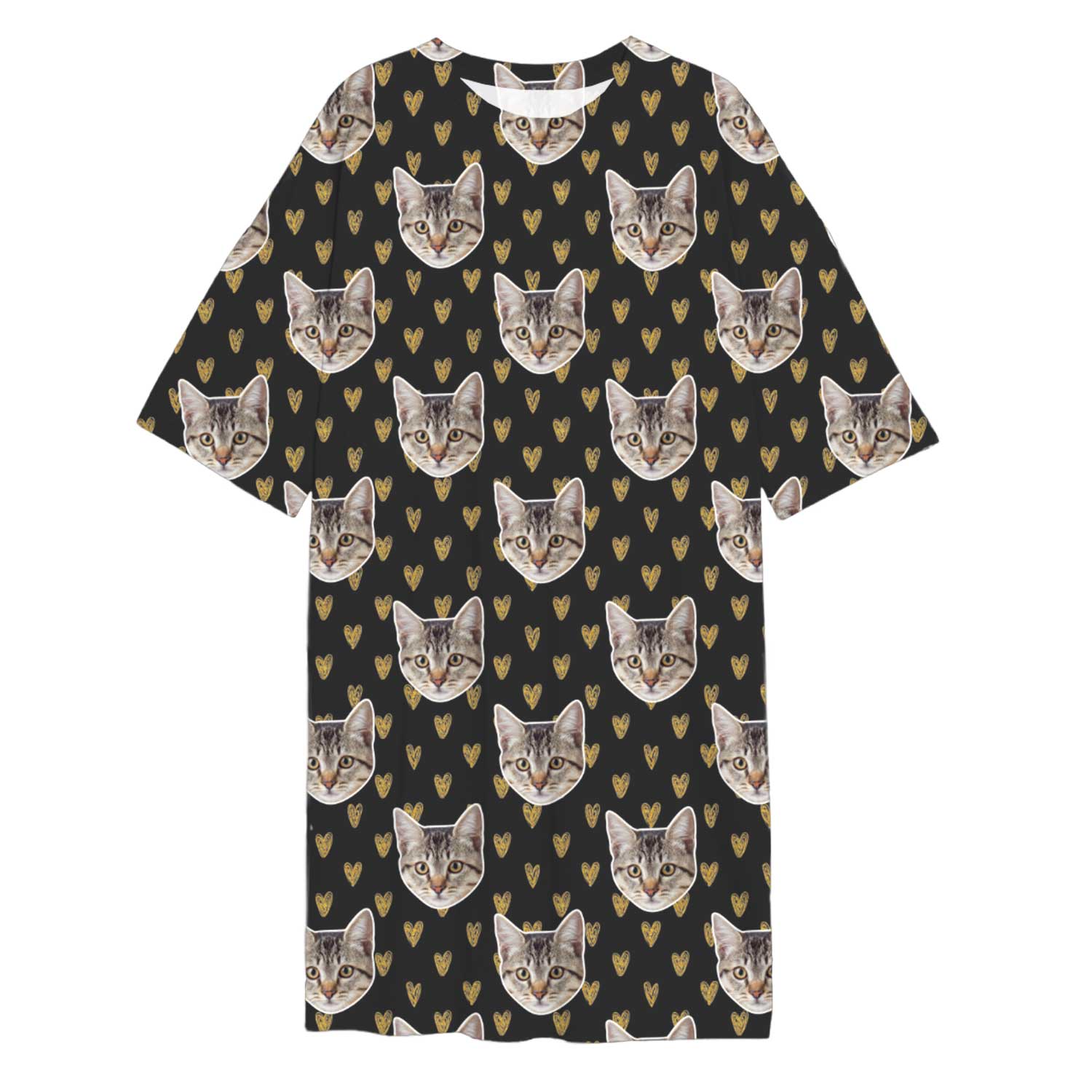 Gold Hearts Cat Faces Custom Sleep Tee