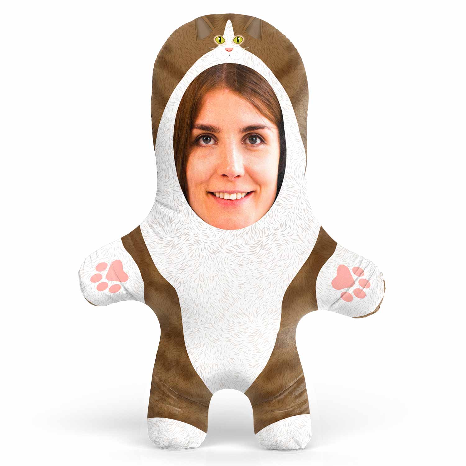 Brown & White Cat Face Pillow