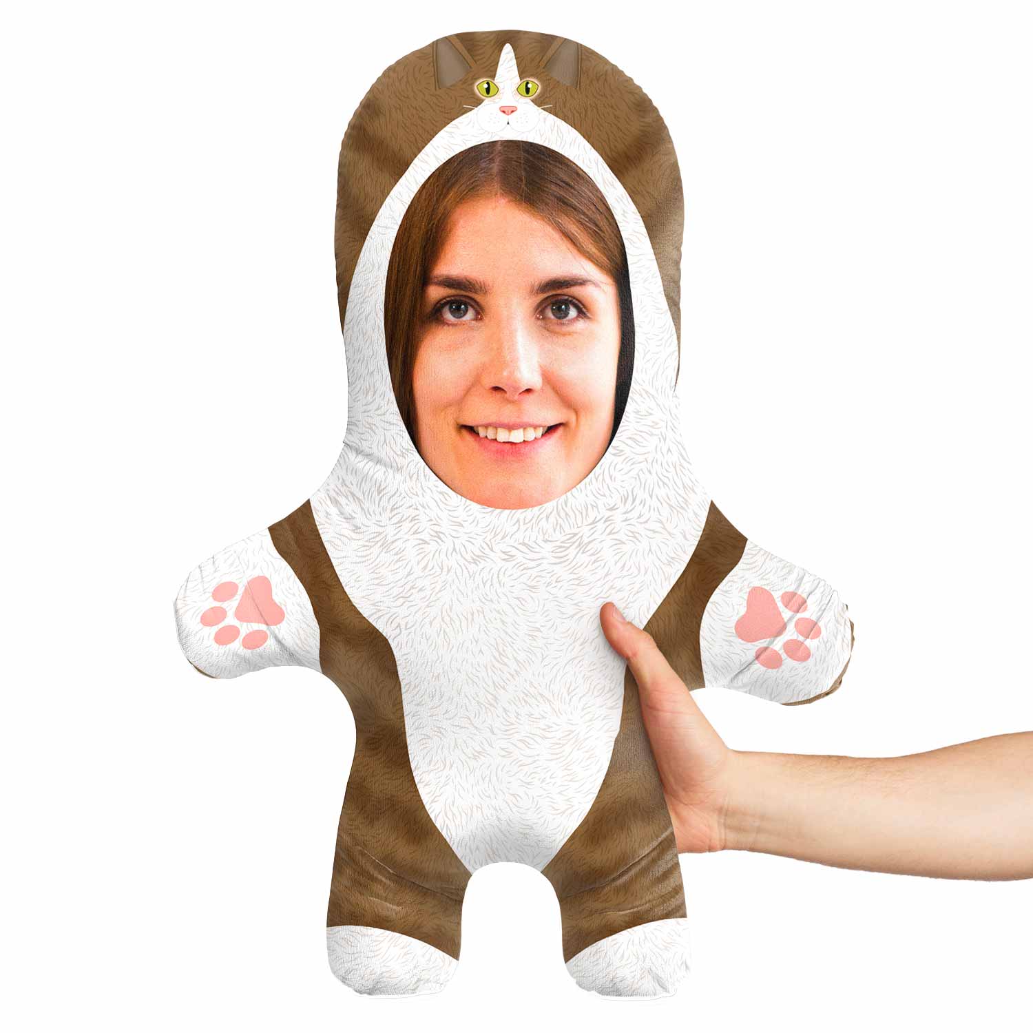 Brown & White Cat Face Pillow