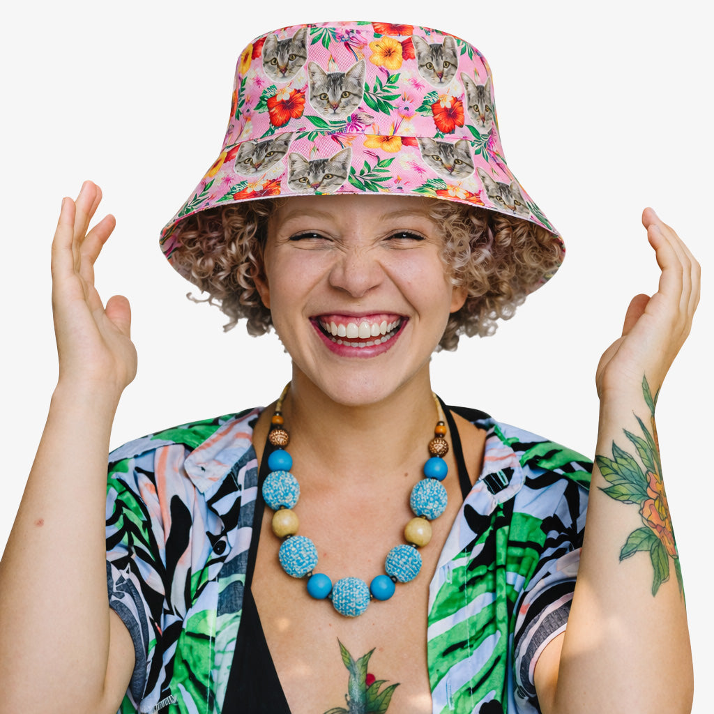 Tropical Hawaiian Cat Faces Custom Bucket Hat