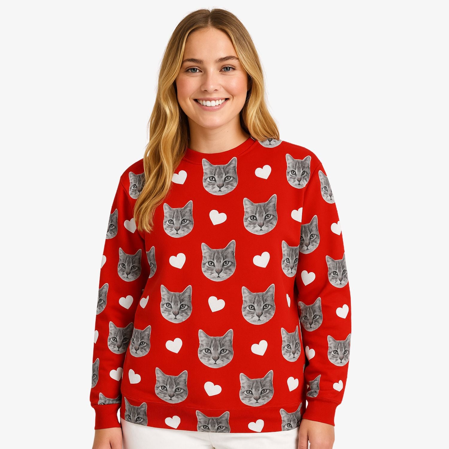 White Hearts & Cat Faces Personalised Sweatshirt