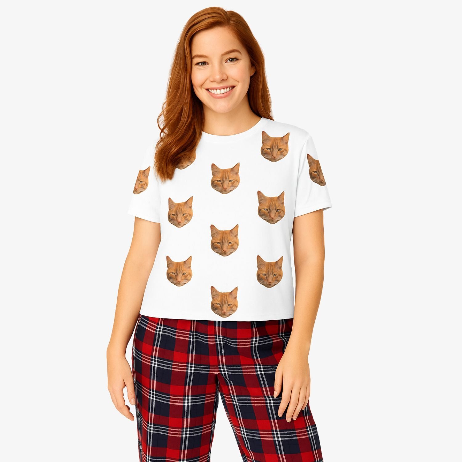 Women's Cat Pyjamas - Red Tartan Trouser Set