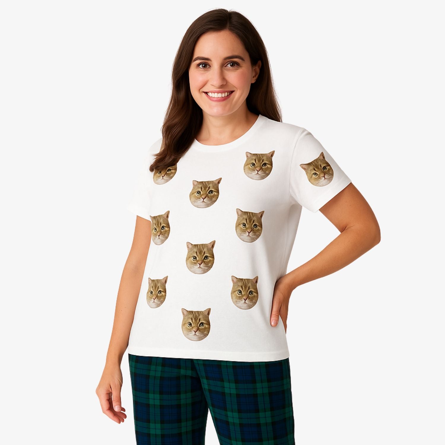 Women's Cat Pyjamas - Green Tartan Trouser Set