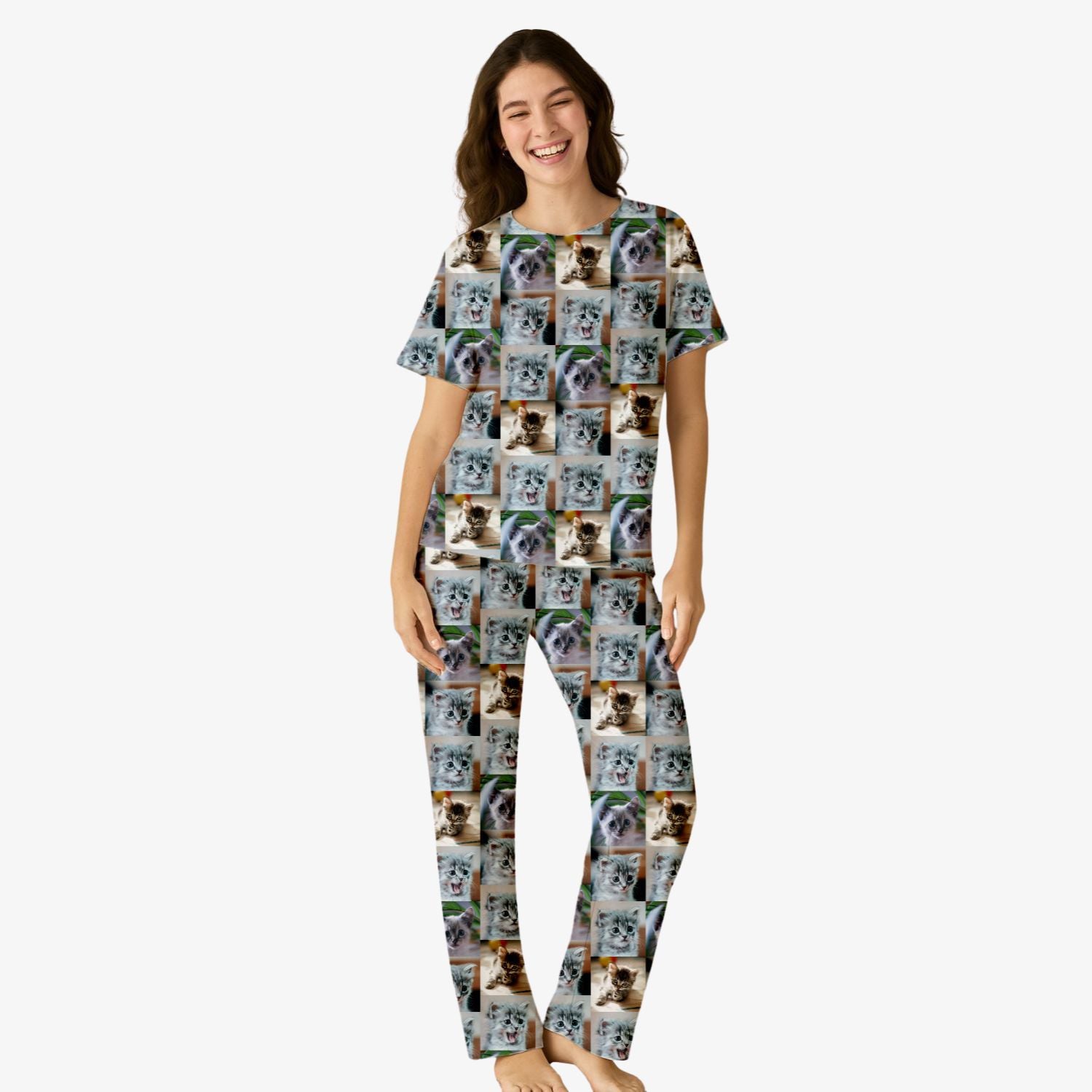 Women's Cat Photo Collage Pyjamas - Trouser Set