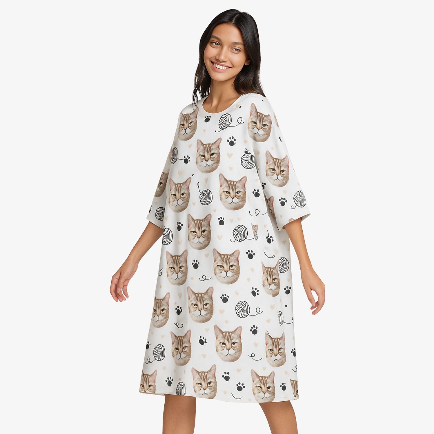 Doodle Wool & Hearts Cat Faces Custom Sleep Tee