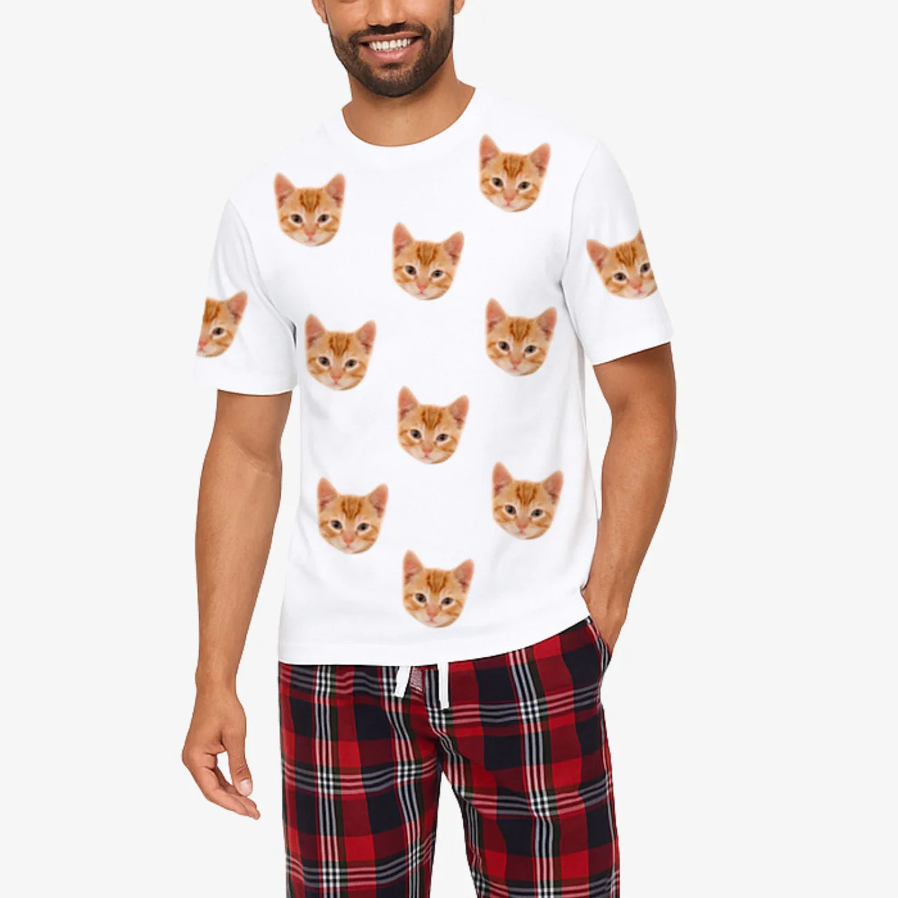 Men's Cat Pyjamas - Red Tartan Trouser Set