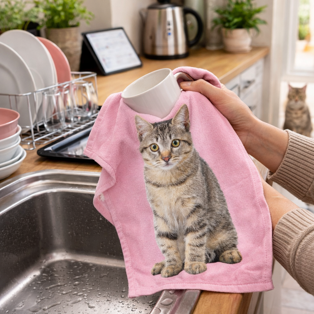 Your Cat Photo Colour Background Tea Towel