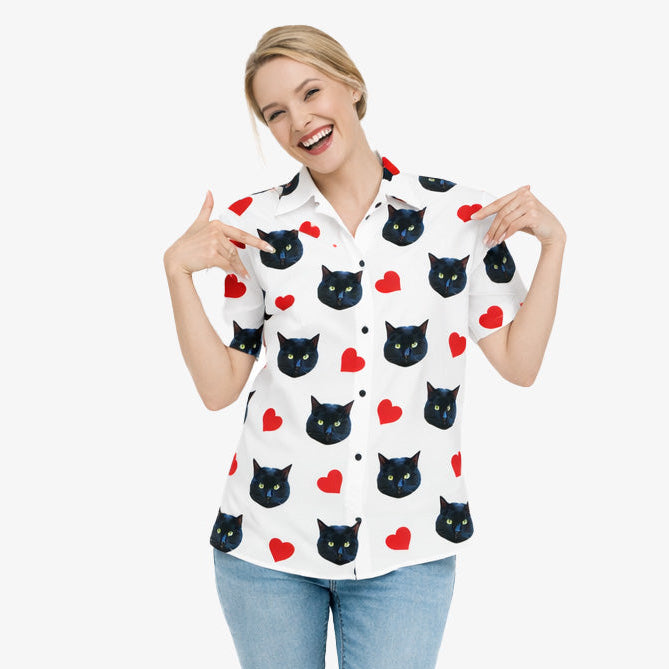 Your Cat Red Hearts Custom Hawaiian Shirt